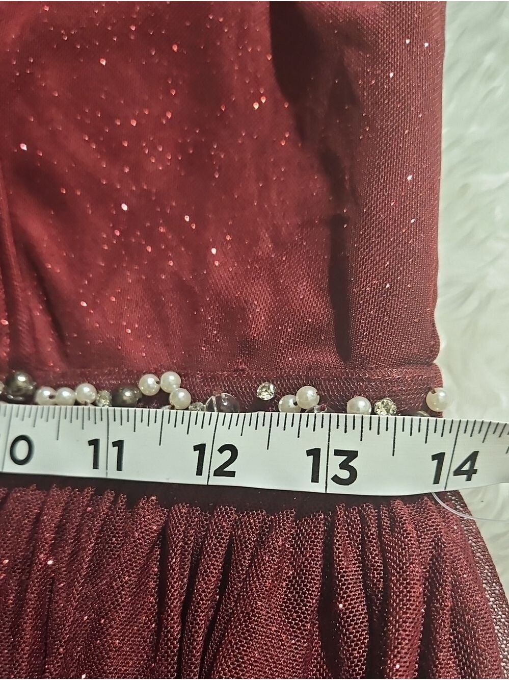 SPEECHLESS Burgundy Glitter Sheer Evening Gown Size 9 Beaded Flowing  Faux pearl - Picture 17 of 17